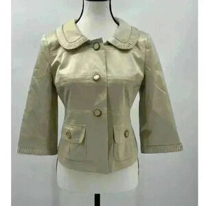 Loft Women's Sz 2 Light Green Button-Up Jacket Stunning Sleeve‎ & Neck Detail